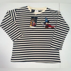 Disney Black and White Striped Mickey Mouse Long Sleeve Tee